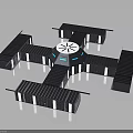 Container Modular Building Design Featuring Circular Central Hub And Blue Container Modules 3d model
