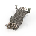 Ancient Stone Arch Bridge With Stone Pillars And Scattered Pebbles 3d model