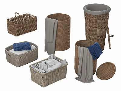 Wicker Storage Baskets in Various Styles with Handles Lids for Clothes Towel Storage 3d model
