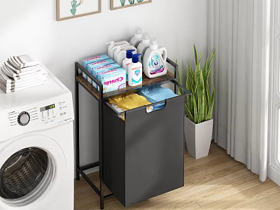 Laundry Room Setup With Washing Machine Multi Tier Storage Cart And Detergent Supplies 3d model