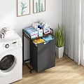 Laundry Room Setup With Washing Machine Multi Tier Storage Cart And Detergent Supplies
