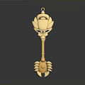 Golden Decorative Household Item With Lotus Shaped Top Long Handle and Base