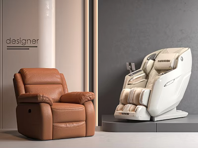 Modern Designer Massage Chairs With Brown Leather And White Stripe Comfortable Design 3d model