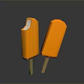 Two Orange Popsicles With One Bitten On Wooden Sticks