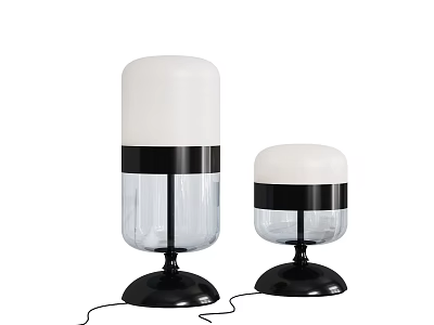 Modern Table Lamps With White Shade Black Band And Transparent Glass Base In Two Sizes 3d model
