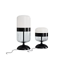 Modern Table Lamps With White Shade Black Band And Transparent Glass Base In Two Sizes