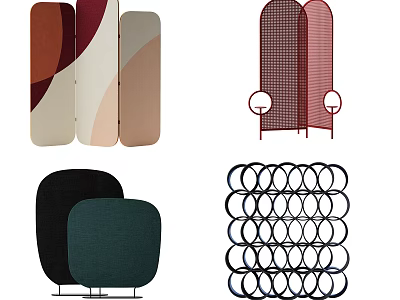 Stylish Room Dividers With Geometric Patterns Colorful Fabric And Grid Structures 3d model