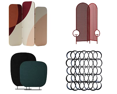 Stylish Room Dividers With Geometric Patterns Colorful Fabric And Grid Structures 3d model