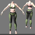 Green And Black Activewear Set With Sports Bra And Color Block Leggings 3d model