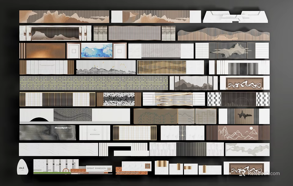 Modern Feature Wall Design With Various Textured Patterns And Natural Mountain Elements 3d model