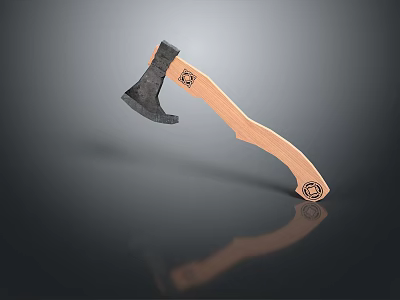 Black Head Wooden Handle Axe With Decorative Patterns As Hand Tool 3d model