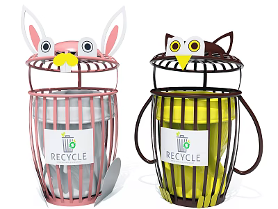 Cute Animal Shaped Public Recycle Bins With Rabbit And Owl Designs 3d model