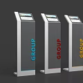 Floor Standing Digital Information Displays With GROUP Logo In Blue Red Yellow Colors