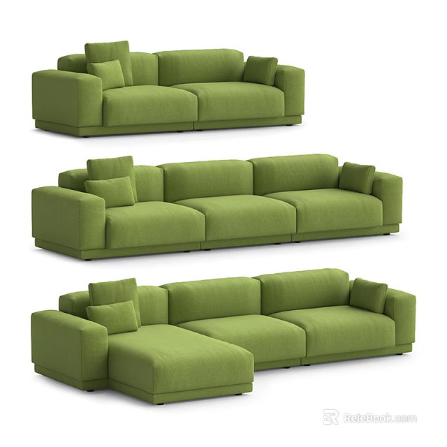 Modern Green Upholstered Sofa Set With Sectional And Three Seater Designs 3d model