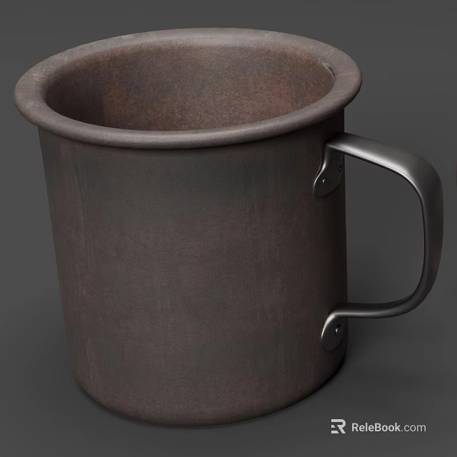 Brown Ceramic Kitchenware Mug With Sturdy Metal Handle Modern Design 3d model 