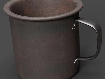 Brown Ceramic Kitchenware Mug With Sturdy Metal Handle Modern Design 3d model