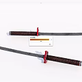 Two Traditional Samurai Swords With Red Guard And Brown Wrapped Hilt