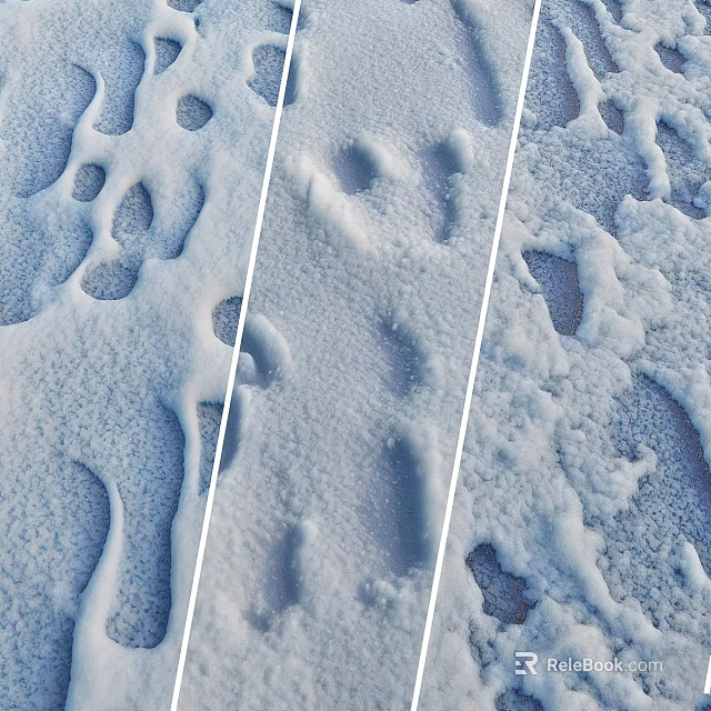 Snow Surface Displaying Multiple Animal Footprints And Natural Textural Details 3d model