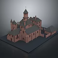Gothic Style Ancient Architecture Model With Spire Towers Stone Walls And Multiple Roofs