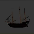 Wooden Sailing Ship With Multiple Masts Black Sails And Detailed Hull Decoration