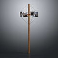 Cross Shaped Audio Speaker Structure With Central Unit And Four Screens On Wooden Pole