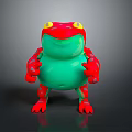 Cartoon Frog 3D Model in Standing Pose with Red Green Body and Yellow Eyes