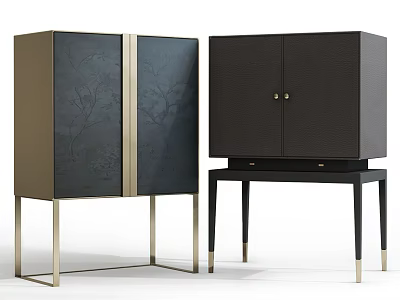 Modern Entryway And Side Cabinet Black Finish Gold Accents Metal Legs Storage Doors 3d model