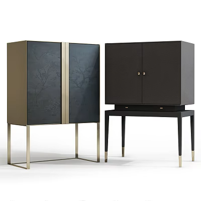 Modern Entryway And Side Cabinet Black Finish Gold Accents Metal Legs Storage Doors 3d model