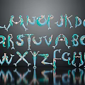 Colorful Human Figure Characters In Dancer Poses Forming Alphabet Letters On Dark Background With Reflections