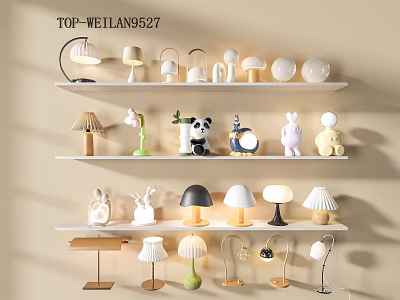 Decorative Table Lamps With Diverse Designs And Styles On Display Shelf For Home Decor 3d model