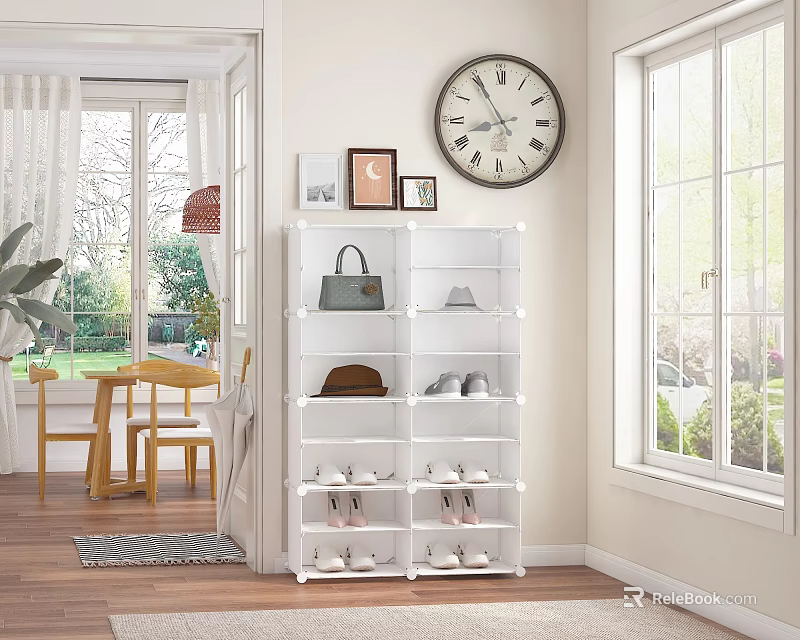 Modern White Shoe Cabinet with Storage for Shoes Bags and Hats 3d model 