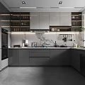 Modern Kitchen Interior Design With Gray Cabinets Marble Counter And Appliances