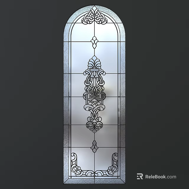 Traditional Decorative Casement Window With Carved Glass And Intricate Floral Patterns 3d model 