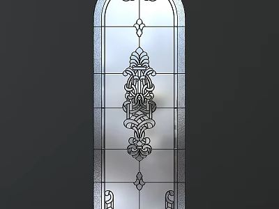 Traditional Decorative Casement Window With Carved Glass And Intricate Floral Patterns 3d model