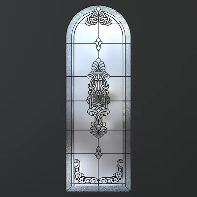 Traditional Decorative Casement Window With Carved Glass And Intricate Floral Patterns 3d model
