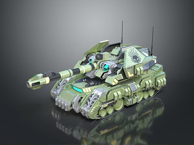 Modern Military Tank With Green Camouflage Tracks Cannon And Antennas 3d model