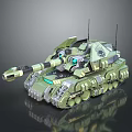 Modern Military Tank With Green Camouflage Tracks Cannon And Antennas