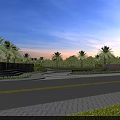 Entrance Gate In Open Public Space With Palm Trees Landscaping And Pedestrian Pathway