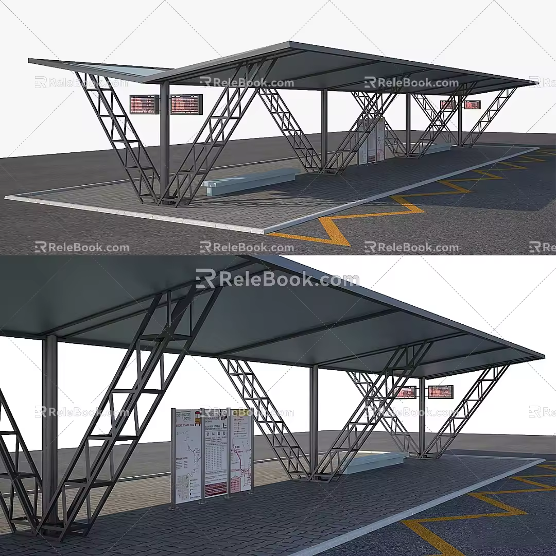 Bus station Bus stop sign Transfer station 3d model
