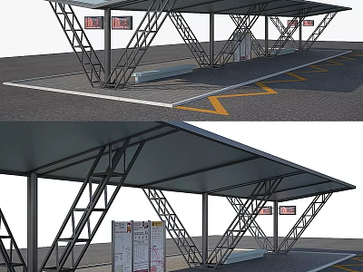 Bus station Bus stop sign Transfer station 3d model