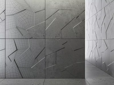 Gray Geometric 3D Textured Wall Surface With Square Tiles Grid Patterns And Linear Details 3d model
