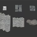 Stone Construction Elements With White Column Stacked Gray Cubes Rectangular Slabs And Circular Structures