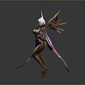 Fantasy Female Character With White Hair Golden Wings Purple Accented Armor And Sword