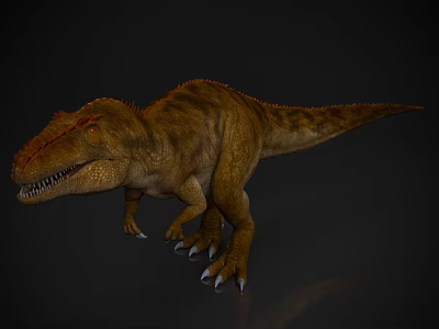 Realistic 3D Dinosaur Model With Brown Orange Skin And Sharp Teeth On Black Background 3d model