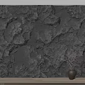 Rock Texture Wall Sculpture With Wooden Frame And Vase With Dry Branches