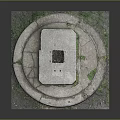 Stone Square Base With Central Hole And Circular Ring Decorated By Green Moss
