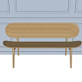 Wooden Public Bench With Minimalist Design Against Light Gray Paneled Wall
