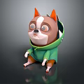 Sad Looking 3D Model Dog Wearing Green Hoodie Sitting On Reflective Black Surface