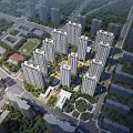 Aerial View Planning of High Rise Residential Complex With Green Spaces And Road Networks