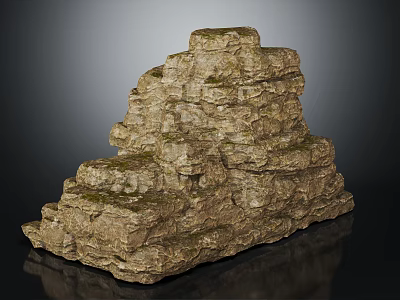 Natural Rocky Terrain Featuring Stepped Rock Structure And Moss Covered Surface 3d model
